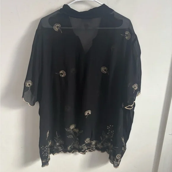 Avenue Sheer button Up 1XL Black Metallic Whimsigoth Grunge Layering - Picture 2 of 3
